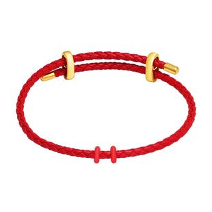 双向可调节手链绳牛皮绳钢丝绳穿3D硬黄金珠子本命年红绳男女手绳