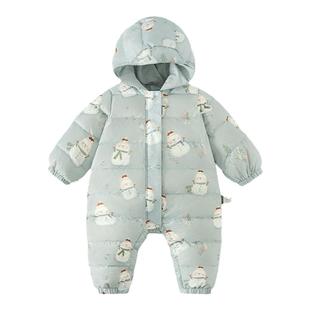 童泰婴儿羽绒服连体衣秋冬季宝宝连帽爬服男童女童外出三防哈衣