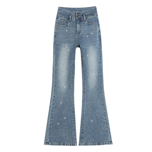 微喇牛仔裤女2026新款流行爆款弹力修身烫钻裤子秋高腰显瘦喇叭裤