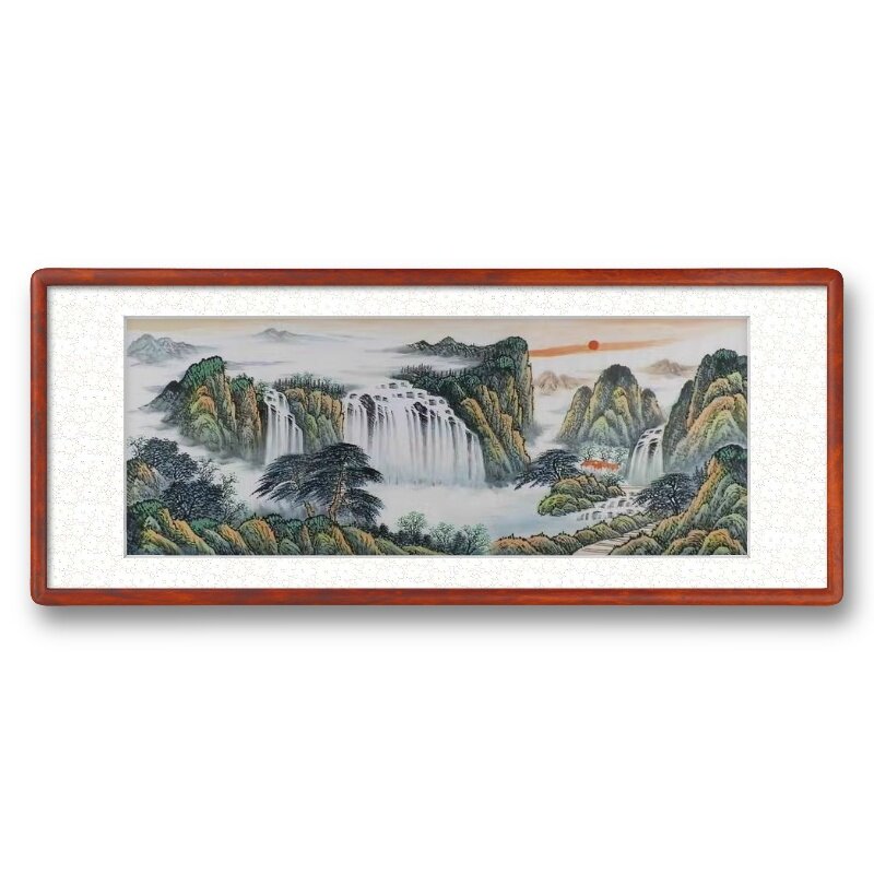 手绘山水画聚宝盆沙发背景墙客厅