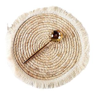 现代简约草编餐垫玉米皮编织垫流苏边加厚隔热餐垫小茶杯垫餐桌垫