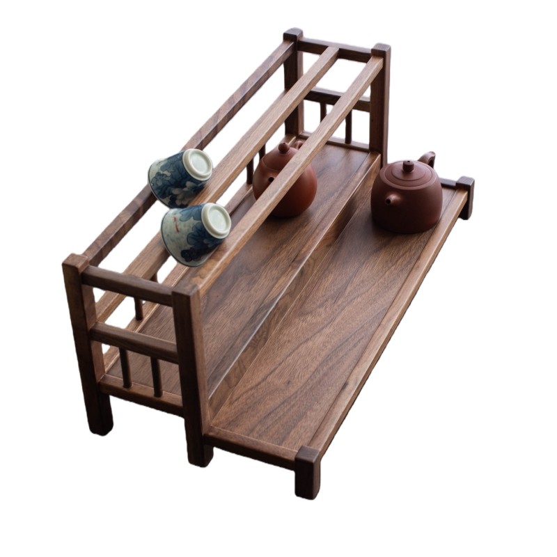 黑胡桃实木茶杯架紫砂茶壶收纳架