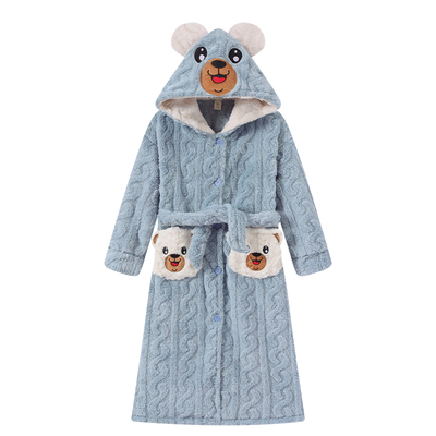 猫人儿童珊瑚绒加厚保暖睡袍