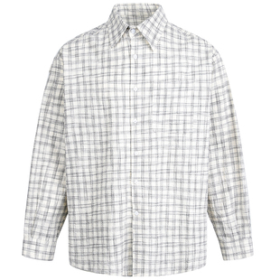 OV原创美式复古黑色格子长袖衬衫女春季宽松高级感休闲百搭衬衣男