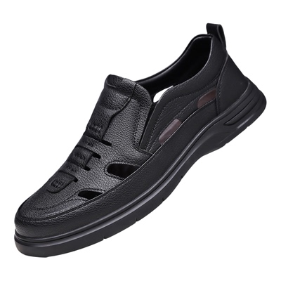 意尔康男士真皮透气软底防滑洞洞