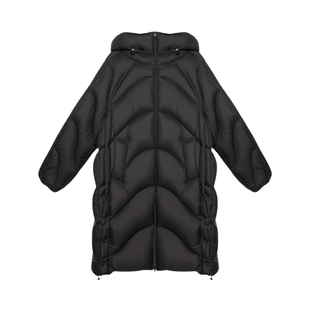 半圆女装[运动]2025秋冬宽松休闲连帽高支高密长款面包羽绒服女