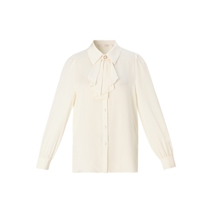 歌莉娅春季新品22姆米桑蚕丝可拆卸荷叶领衬衫1F1L3E140