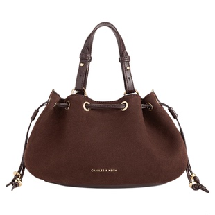 CHARLES&KEITH26春新品CK2-10671896-1抽绳绒面手提斜挎水桶包