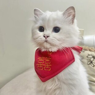 喜字结婚宠物三角口水巾猫咪狗狗装饰领结围兜陪嫁猫围脖红色婚礼