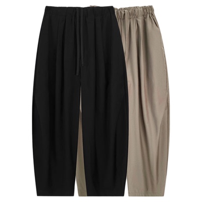 '便裤'廓形量感叠褶抽绳休闲裤女
