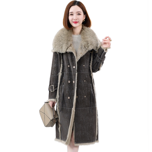 獭兔毛真皮毛一体外套女2025冬新中长款大气优雅羊毛毛领皮草大衣