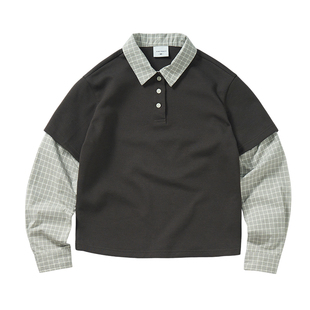 714street日系假两件长袖POLO领衬衫女款2025秋季复古纯棉针织衫