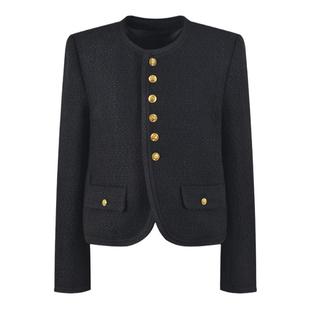 你比星光美丽纪星谭松韵同款小香风百搭黑色粗花呢单排扣短款外套