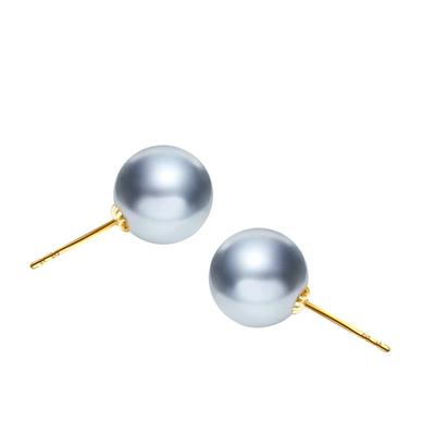 珍世缘 银耀7.5-8mm正圆银灰色akoya海水珍珠耳钉女18K金耳饰