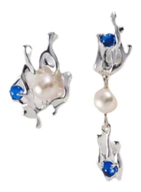 法式轻奢高级感花蕊系列蓝宝石项链珍珠s925银气质小众不对称耳钉