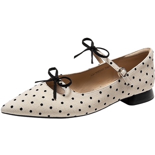 【静音系列】千百度波点珍珠奶茶鞋2026春季新款玛丽珍女平底单鞋