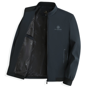 爸爸立领外套春秋装中年男士商务休闲夹克衫中老年人爷爷秋季上衣