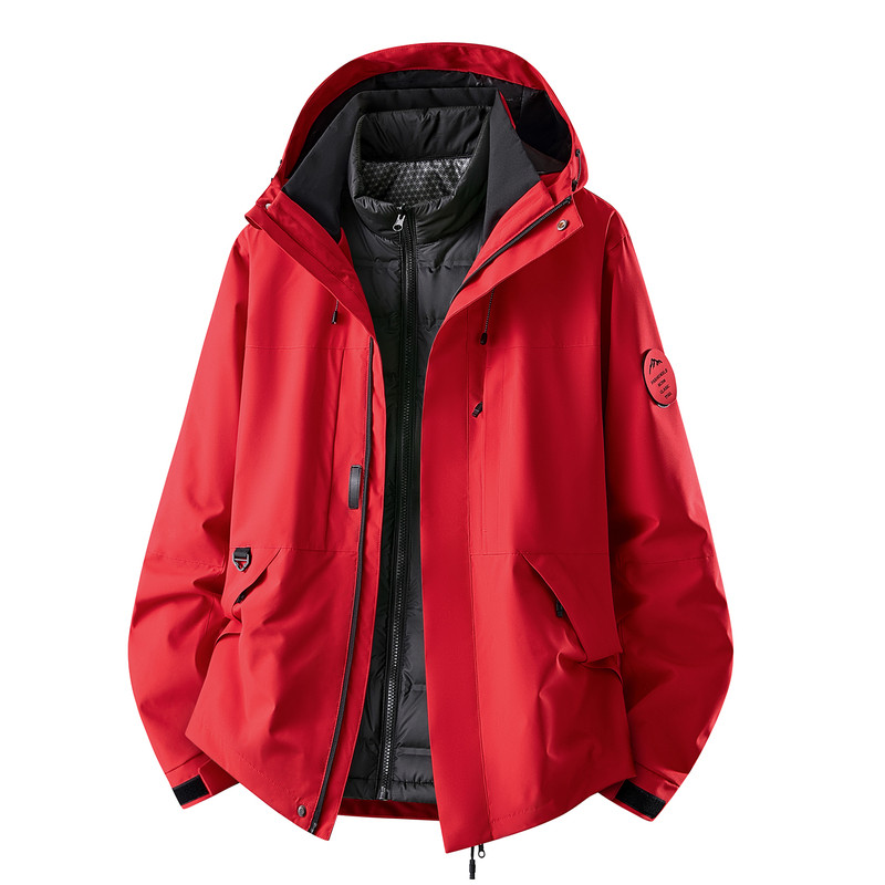 WASSUP朱雀红抓绒冲锋衣户外三合一男女款定制登山服防风防水外套
