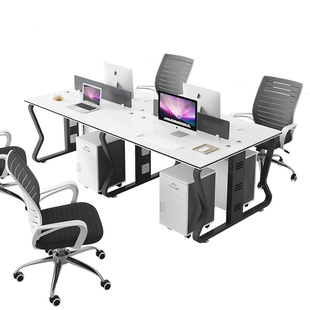 白色公司职员办公室桌椅组合双人面对面2/4/6/8四六人员工位桌子