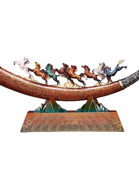 全铜大漆八骏马仿真象牙摆件家居玄关办公室桌面博古架书柜装饰品