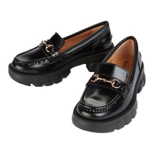 Aquascutum雅格狮丹 英伦风时尚黑色厚底休闲一脚蹬乐福鞋女鞋