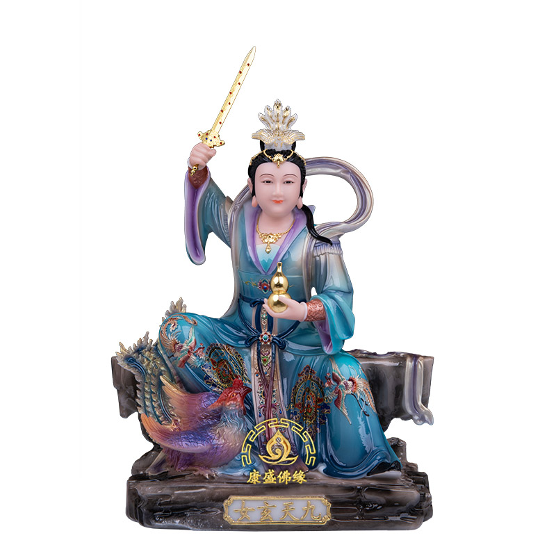 座山九天玄女神像汉白玉供奉摆件