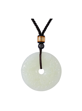 和田玉花开富贵平安扣吊坠女款