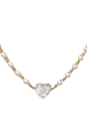 高级感满钻爱心珍珠项链吊坠项链