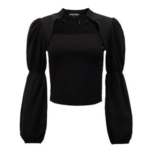 Vero Moda奥莱上衣女秋冬新款针织拼接修身choker泡泡袖甜美流行