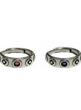 Komeiku红蓝花朵开口戒指