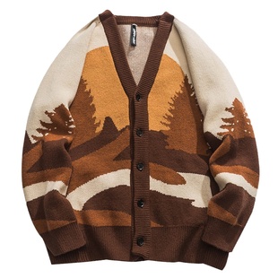 美式潮流针织衫上衣男秋季情侣bf风开衫毛衣男长袖慵懒风休闲外套