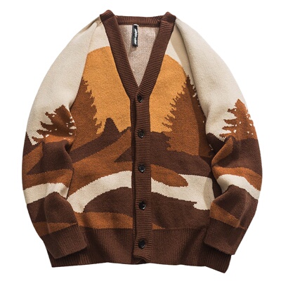 单行者开衫V领宽松毛衣