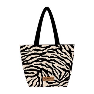 尼睿新款帆布包时尚百搭斑马纹单肩包通勤大容量拉链帆布包礼物AS