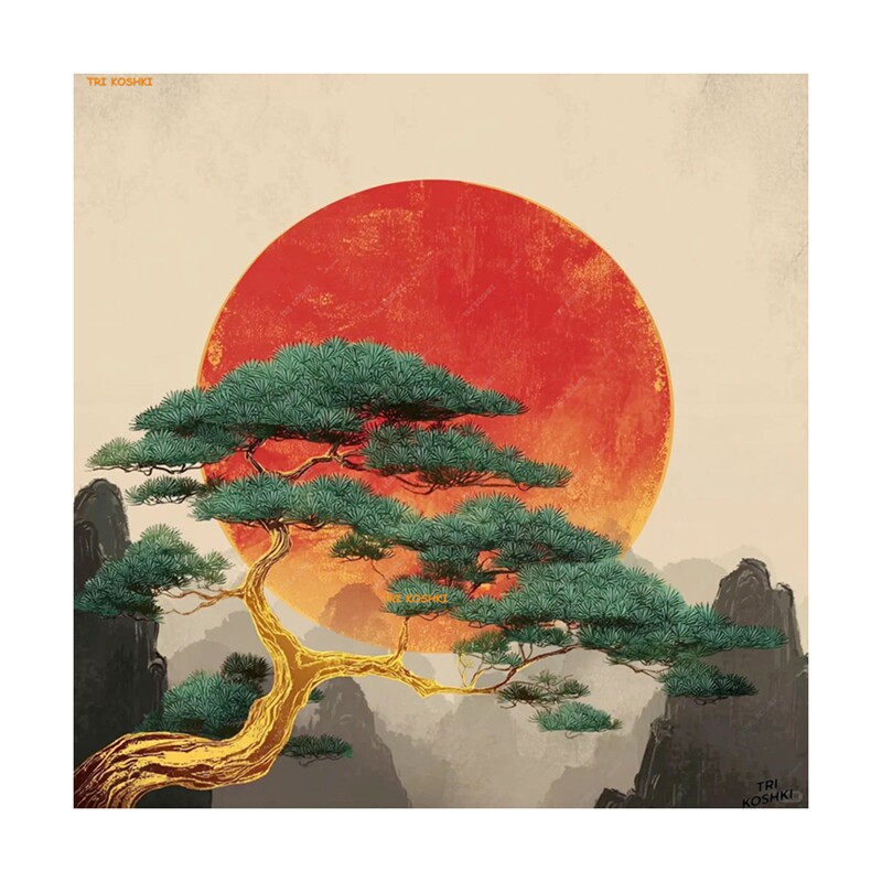 旭日东升红太阳迎客松贴画卧室门宿舍门装饰门贴自粘贴纸防水贴墙