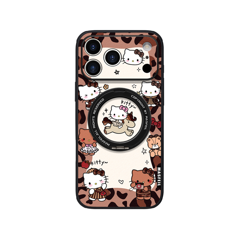 ANGYING × KITTY豹纹适用iPhone17Promax手机壳新款ip15磁吸带支架苹果16Pro保护套支点14创意女13pm全包Ho5