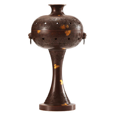 苏工点金黄铜汉纹香炉家用室内沉香熏香炉仿古檀香盘香炉香道摆件