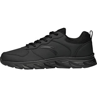 安踏男鞋二棉鞋运动鞋加绒保暖春季新款防水棉鞋黑色皮面跑步鞋男