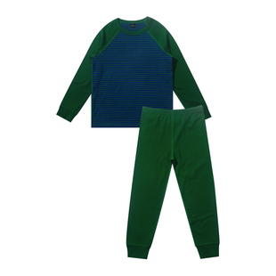MANUKIDS家居服男童25秋冬德绒撞色条纹保暖加绒中大童睡衣套装