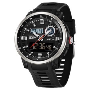 SANDA直销腕表青少年计时多时区闹钟电子表防水同步双显手表