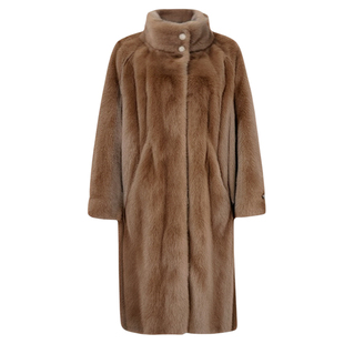 冬日浅奢 | 帕斯条棕色仿水貂长款大衣皮毛一体环保皮草外套5703