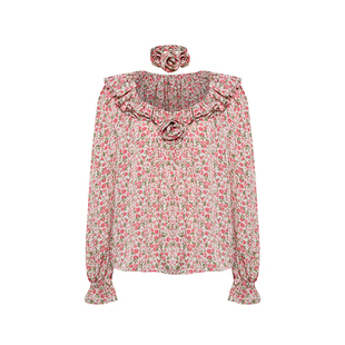 Maison Wester夏季流行松弛感法式甜美碎花荷叶边上衣可露丽穿搭