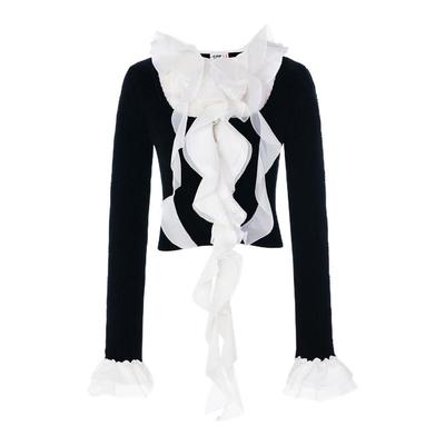 时尚荷叶领飘带上衣女