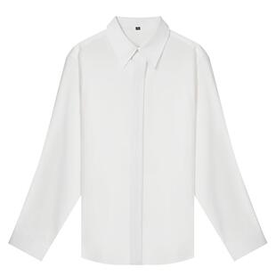 w2x秋季长袖衬衫男高级感痞帅纯色白衬衣设计感休闲百搭青年寸衫