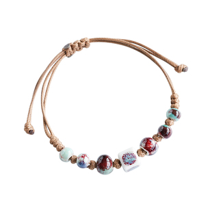 新中式陶瓷手链景德镇瓷珠编织手绳情侣手串学生手饰古风小饰品女