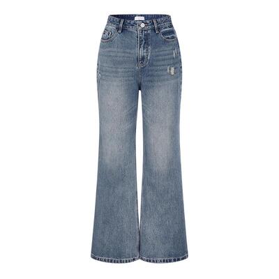 MOUSSY 2026春季新品复古丹宁风做旧阔腿牛仔长裤028JSA11-1006