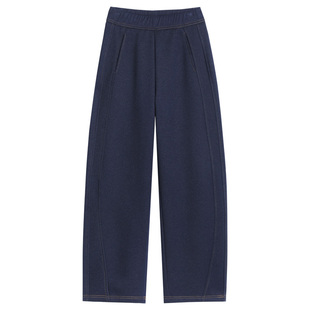 加绒牛仔阔腿裤女秋冬季高腰加厚裤子休闲弯刀女裤香蕉窄版直筒裤