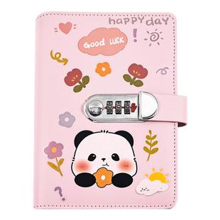 儿童a6熊猫现金存钱本一万元密码锁存钱夹钱册大容量只放钱网红攒钱理财百元钞票册袋活页收纳少女心手账本