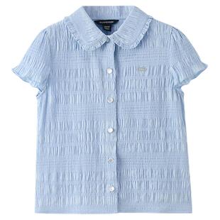 eland kids衣恋童装女童白衬衫26年夏季新品甜美花边褶皱翻领短袖