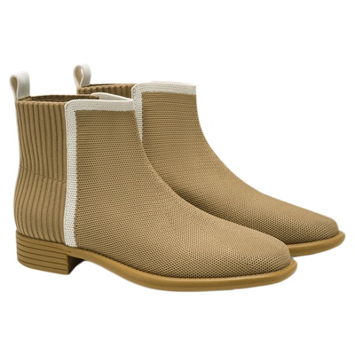 JC DAMO2025秋季新款复古飞织弹力短靴女显瘦通勤百搭舒适袜靴