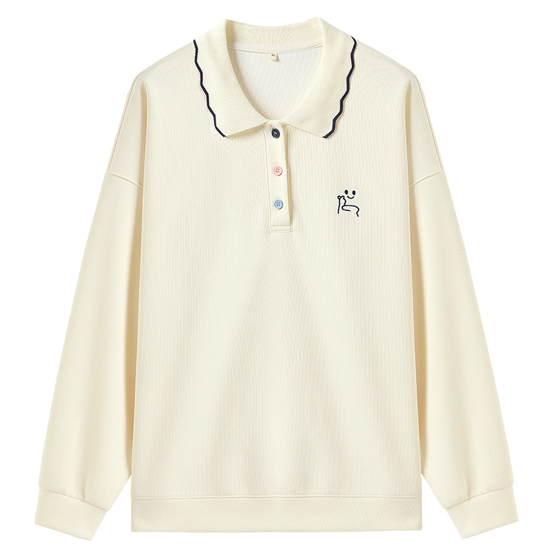 初中生POLO领学院风刺绣卫衣女